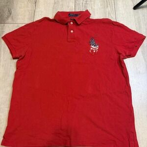 Ralph Lauren Polo USA Flag Big Pony Shirt Men Size L